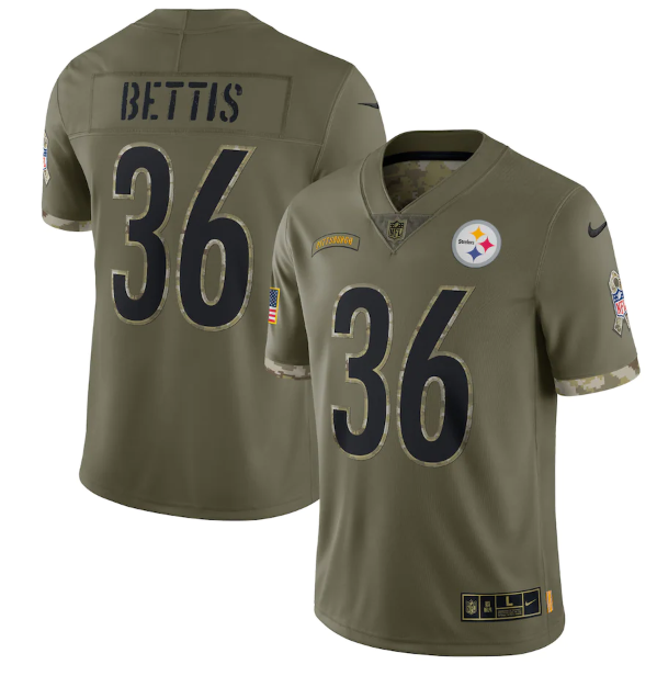 Men's Pittsburgh Steelers #36 Jerome Bettis Olive 2022 Salute To Service Limited Stitched Jersey
